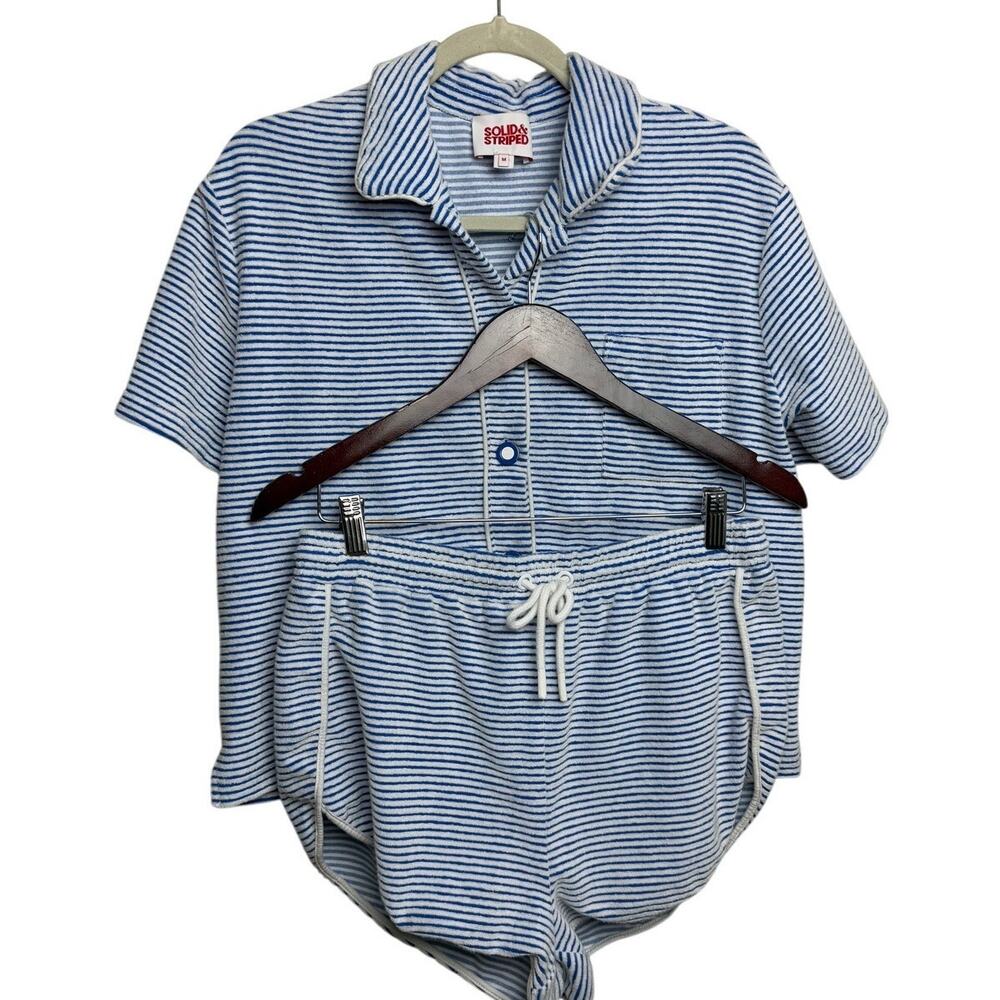 Solid & Striped Terry Blue and White Striped Lounge Set Sz. M